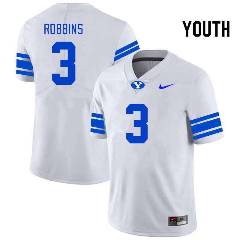 Youth #3 Aidan Robbins BYU Cougars College Football Jerseys Stitched-White - Click Image to Close